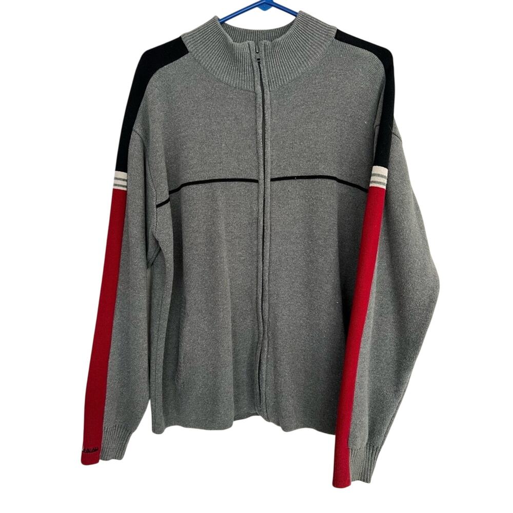 Vintage Bullhead Acrylic Cotton Zip Sweater Men's L Gray Striped Sleeve CLEAN